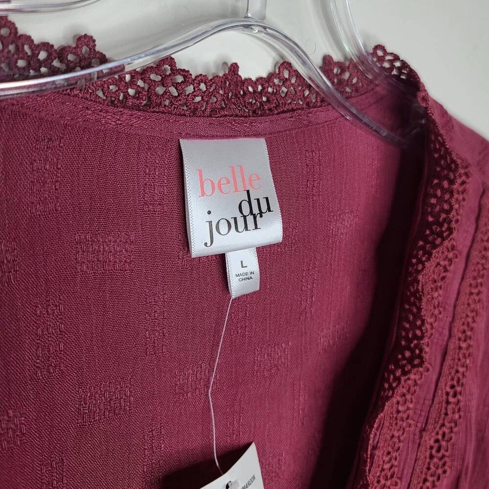 NWT Belle du Jour wine pink crossover long sleeve shirt - large - Picture 2 of 5